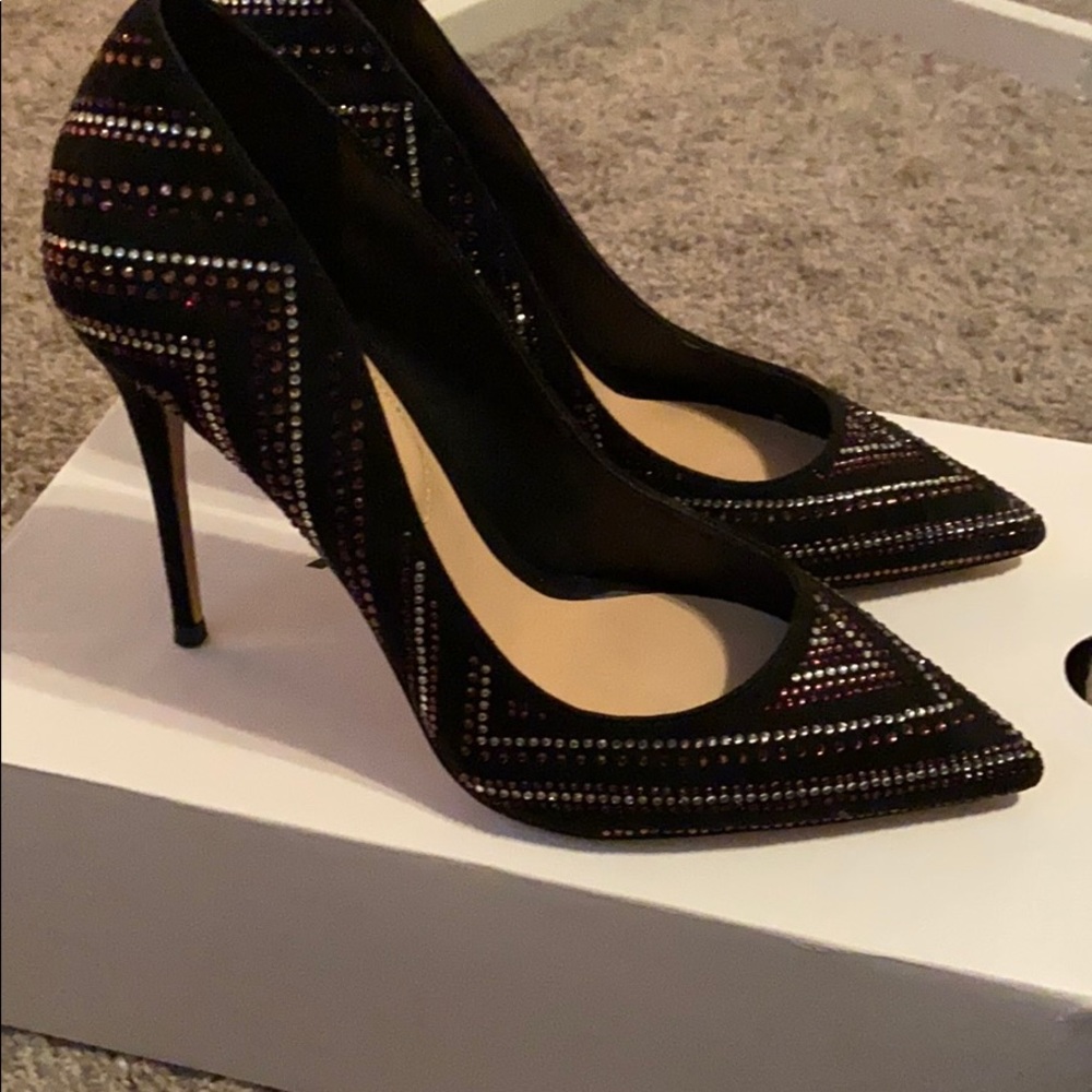 Burgundy/silver rhinestone heels